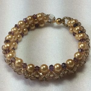 FINAL SALE PRICE Gold Pearl & Crystal Designer Bracelet - App. 7.5”